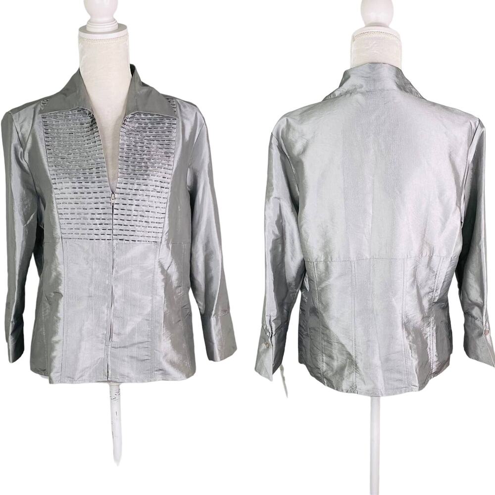Vintage Piano Blouse Large Silver Zip Up Beaded Top New